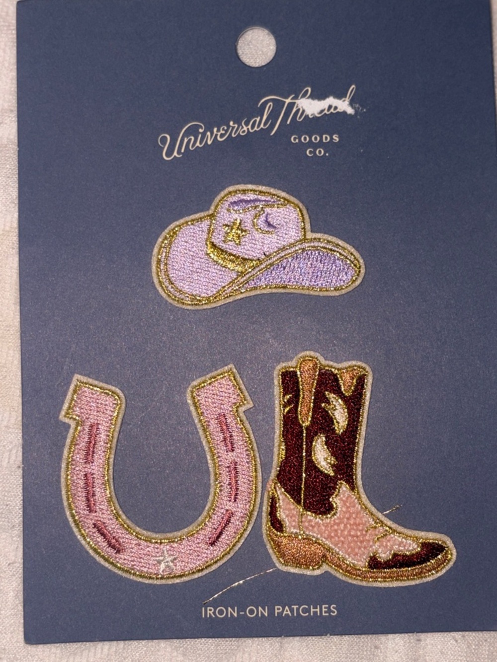 Universal Thread Pink Cowboy Hat, Horseshoe & Boot Iron-On Patches
